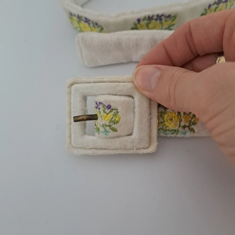 LoveShackFancy floral embroidered velvet belt Medium Large NWOT